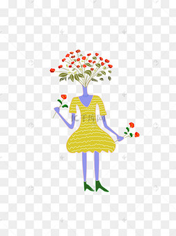 植物美女持花元素