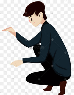 蹲着卡通人物男孩