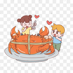 吃大闸蟹人物插画
