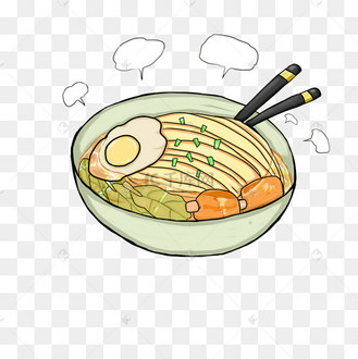 卡通手绘热腾腾的拉面插画