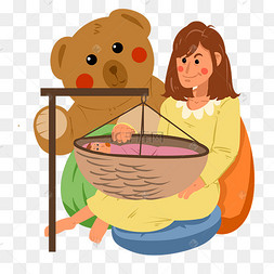 手绘棕色的摇篮插画