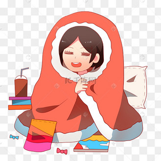 手绘在被窝的宅女插画