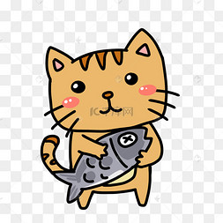 可爱小猫吃鱼插画