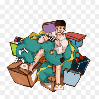 双十一商超大促购物主题卡通插画宅男购物