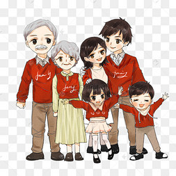 手绘卡通可爱一家三代全家福