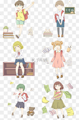 开学校园主题学生女孩卡通人物