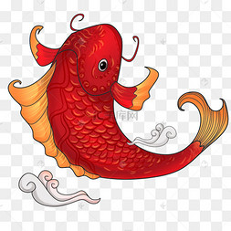 春节红色喜庆鲤鱼剪纸手绘插画