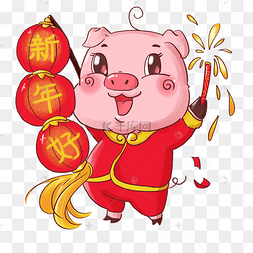 2019春节喜庆红色卡通猪猪举灯笼17