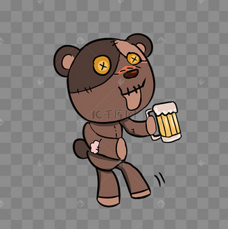 中元节表情包僵尸熊喝酒