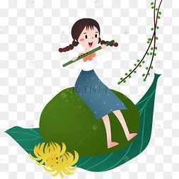 卡通吹笛子的女孩