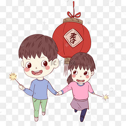 可爱情侣放烟火迎新春贺岁