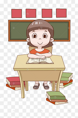 手绘小学生上课课桌插画