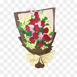 情人节手绘一捧玫瑰花元素