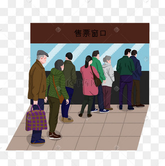 春运回家排队买票场景png