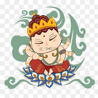 敦煌壁画飞天佛像卡通手绘插画