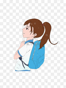 手绘青春女学生可商用元素日漫风卡通女孩学生装手绘手绘矢量开学日小