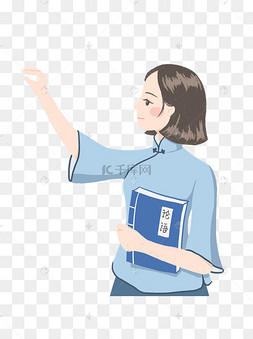 手绘民国女学生元素