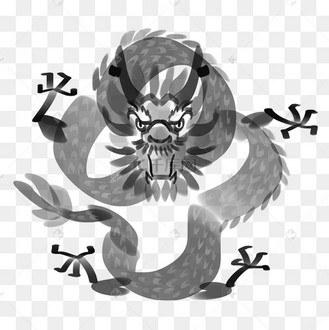 水墨正面龙大头龙手绘插画