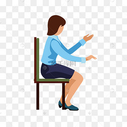 蓝色侧面坐着的女人矢量素材