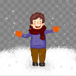 卡通下雪天开心的男孩