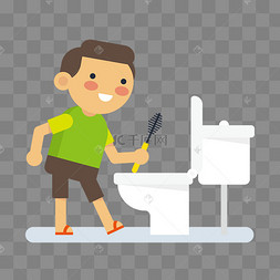 卡通刷马桶的男孩矢量素材