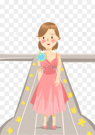 t台走秀梦想女孩星星舞台手绘免抠png
