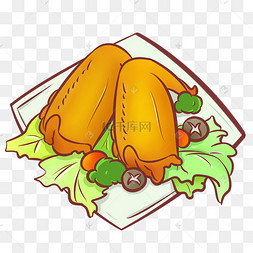 卡通手绘烤鸡翅插画