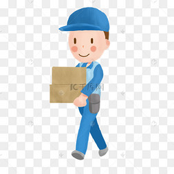 戴帽子快递员送快递手绘卡通素材