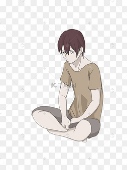 盘腿坐着的少年漫画人物设计