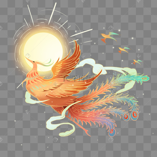 国潮风格五彩金色凤凰图片