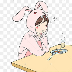 宅在家发呆的女生手绘插画