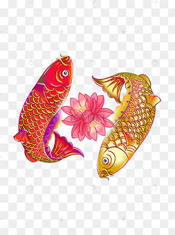 手绘新年幸运锦鲤并蒂莲锦鲤