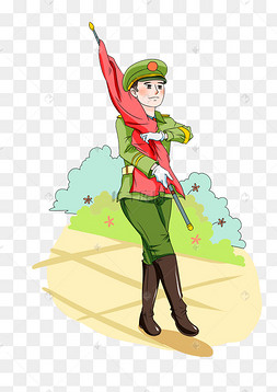建军节解放军护旗手战士插画