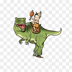 儿童节骑恐龙可爱小男孩野人卡通