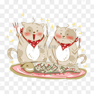 厚涂手绘大肥猫吃鱼大餐png