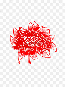 中国风鲤鱼荷花窗花剪纸