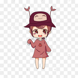手绘q版人物戴帽子的女孩字png格17