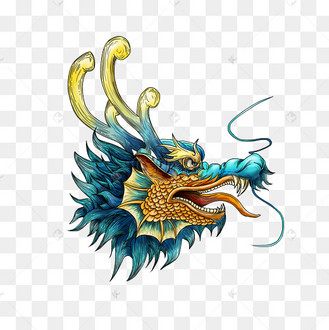 龙抬头橙蓝色系插画龙头