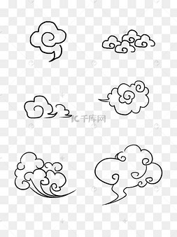 中国风线性祥云云水花边纹路橘红色天空云朵手绘中式线性祥云边框黑色