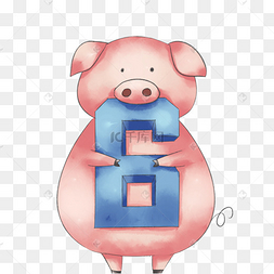 粉色的小猪和数字6插画