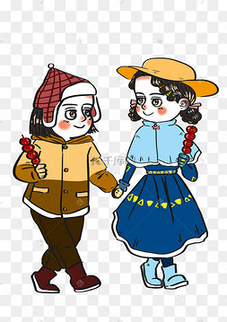 冬天好朋友一起吃糖葫芦玩耍卡通