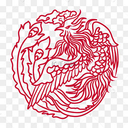红色凤凰纹饰线描