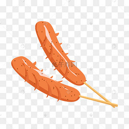 红色的烤肠烧烤插画冬季热气腾腾的简笔画小清新美食烤肠美食晚餐烤肠