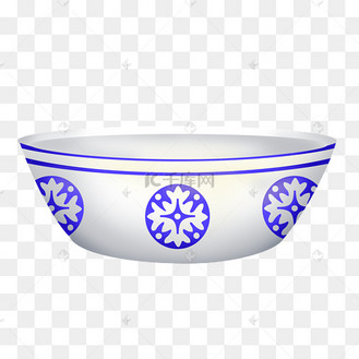 印蓝色花纹陶瓷碗插画