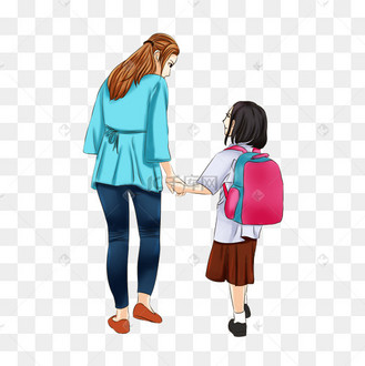 送女儿爱女儿的妈妈开学啦背着书包上学堂
