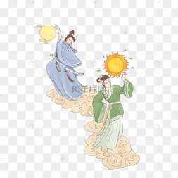 手绘中国古代神话传说羲和常羲