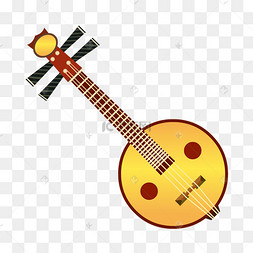 古代乐器金色阮矢量弹奏阮红衣古典古装美女古代乐器大阮插画弹唱乐器