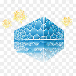 蓝色唯美卡通插画下载 png下载psd北京地标国家游泳中心水立方下载