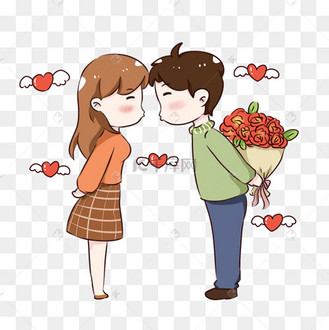 手绘卡通亲亲的情侣