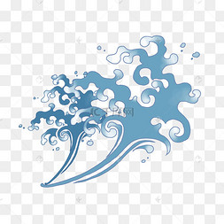 蓝色的浮世绘风格海浪剪纸风格帆船海上航行鱼海星浪花海浪花边花纹12